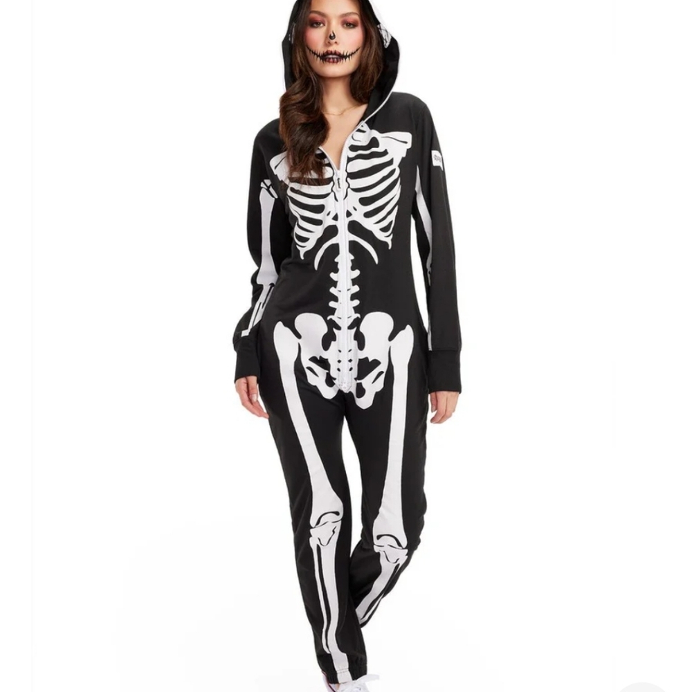 NWT Tipsy Elves Adult Skelton Hooded  Jumpsuit  Mardi Gras Costume Unisex Lux L